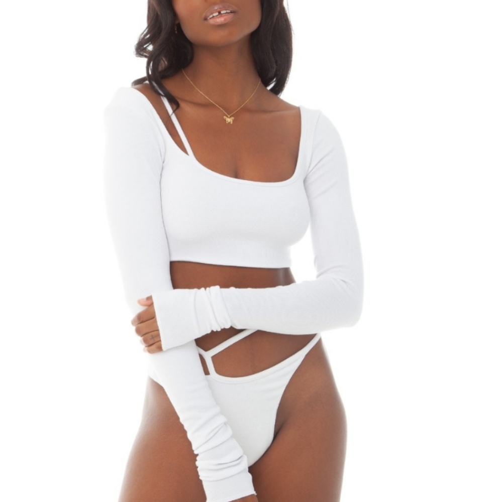 Are You Am I kenna cropped strappy long sleeve top
